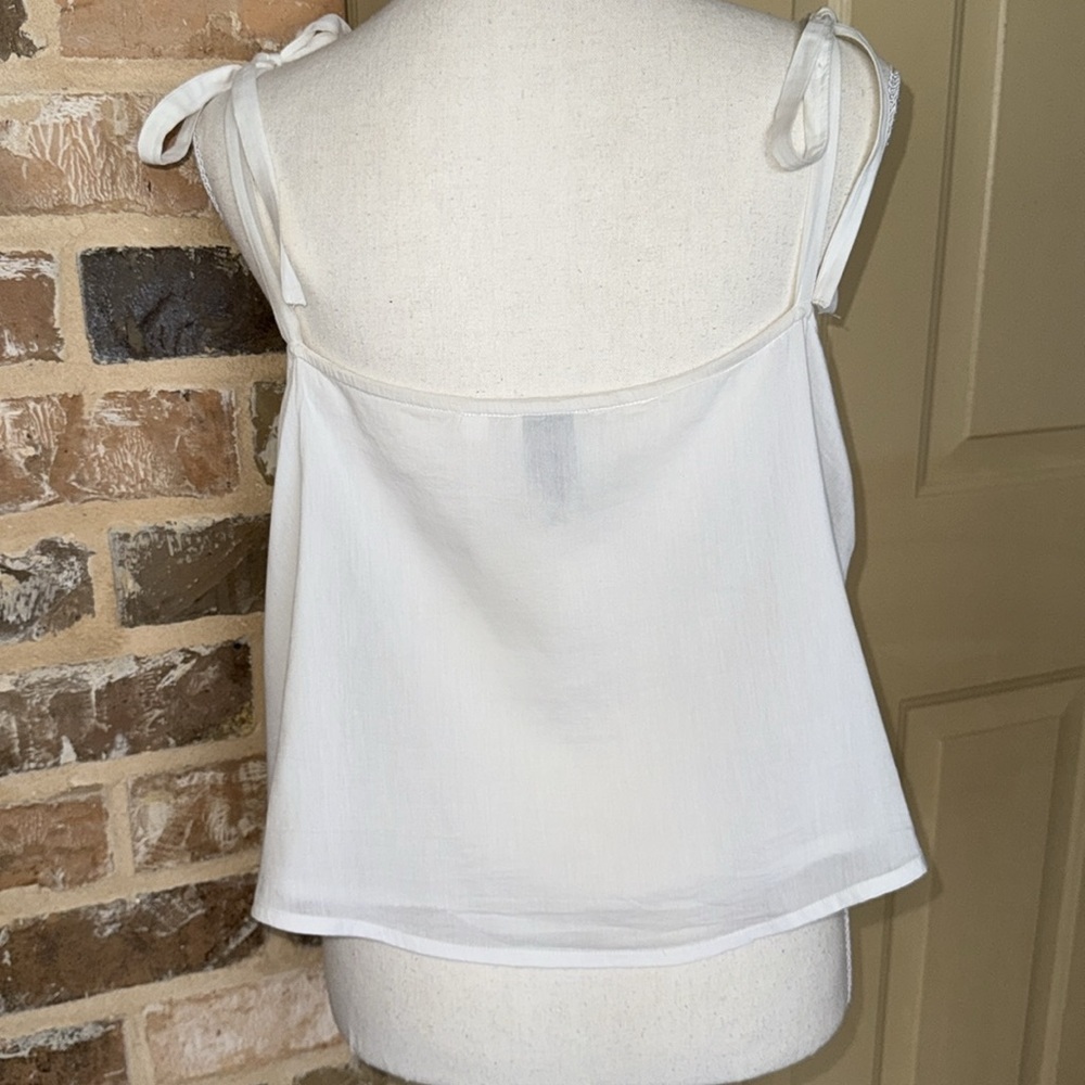 HD in Paris White Anthropologie Embroidery Lace Cami Top Cotton & Silk Ties LRG - Picture 4 of 13